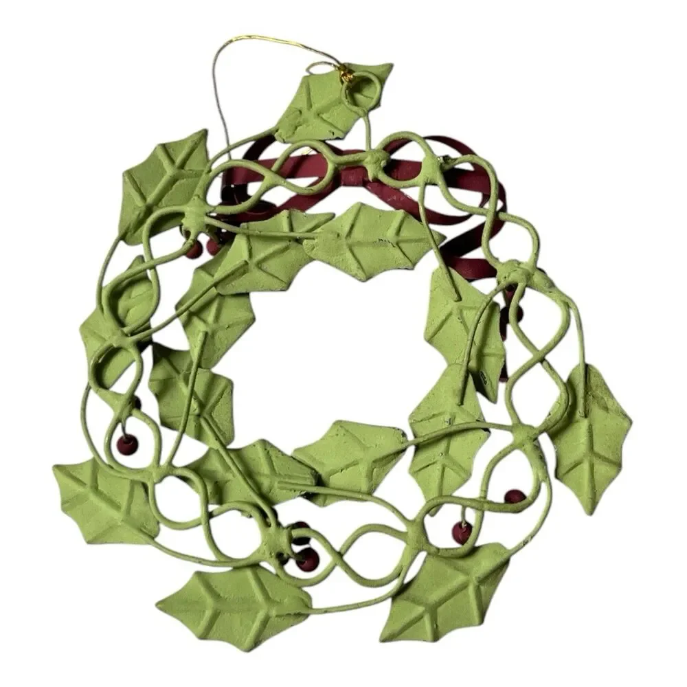 Vintage Metal Wire Holy Leaf Berry Christmas Ornament 4